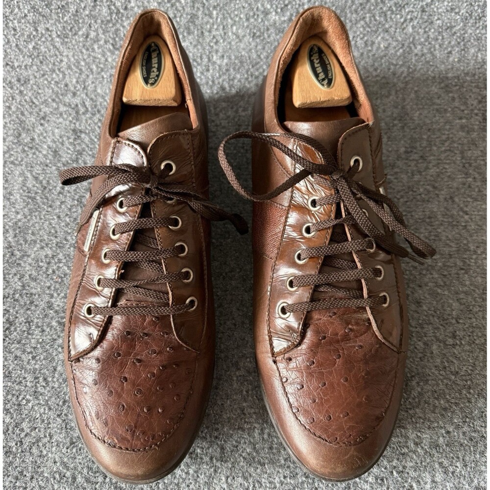 Franco Sarto Men's Brown Leather Ostrich Print Lace-Up Sneakers US 12.5 67576A